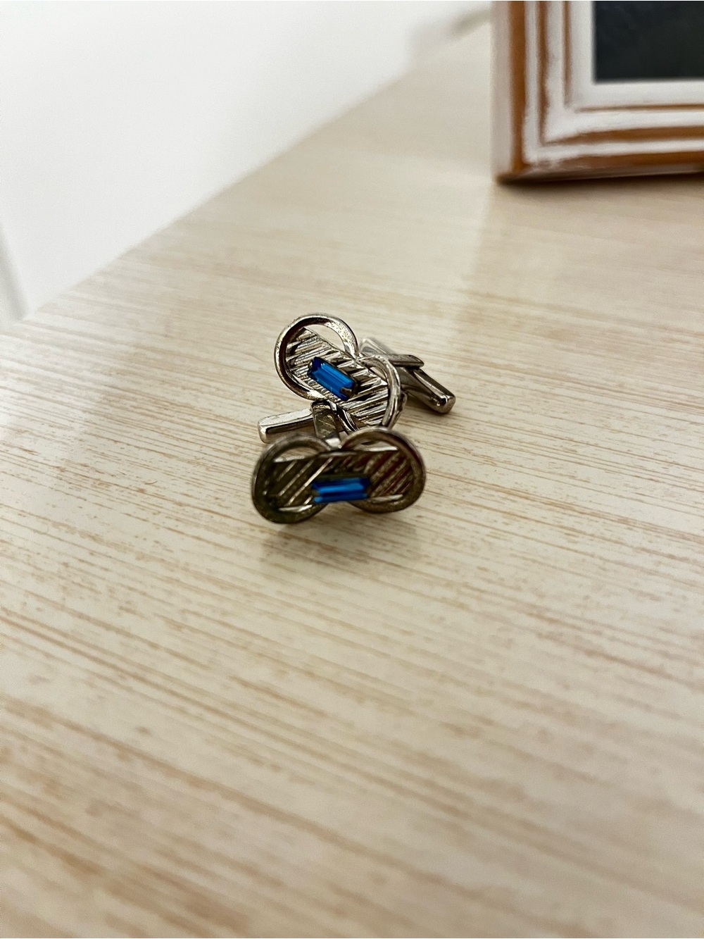 Silver Tone Men’s Cufflinks with Blue Accent